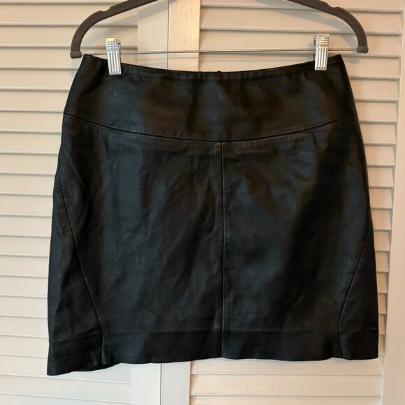 Lamarque women's mini skirt 8 leather black wide waistband *flaw* exposed zipper - Picture 2 of 10